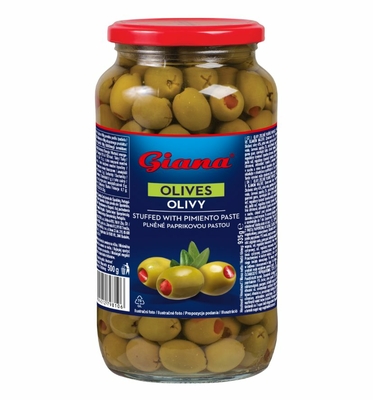 Zelené olivy s paprikovou pastou 935g